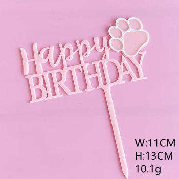 Топпер пластиковый Happy Birthday на ножке РОЗОВЫЙ с лапкой