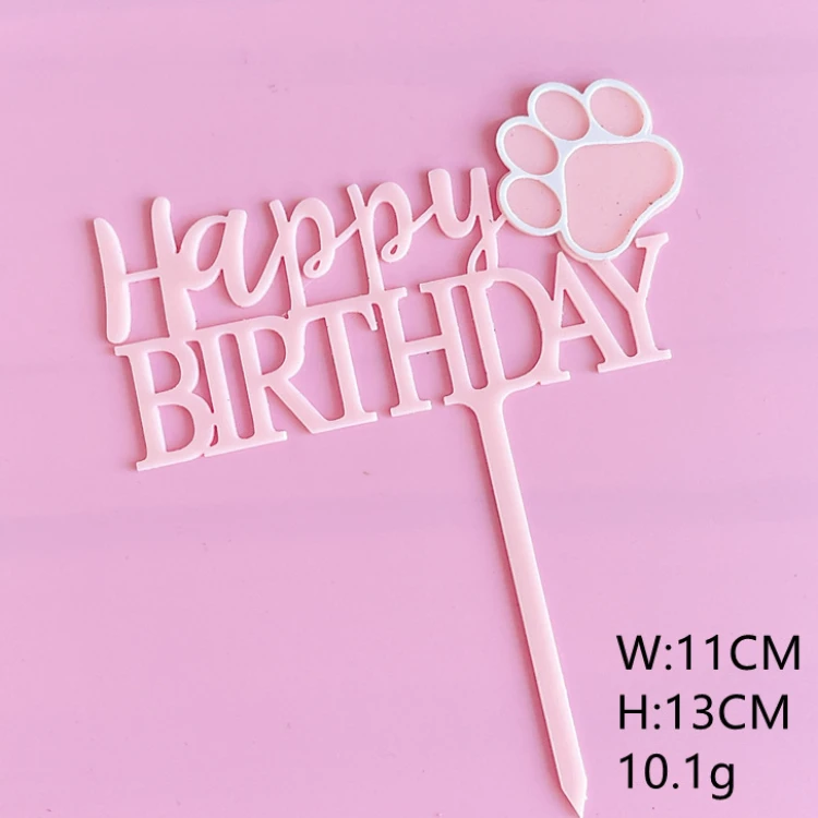 Топпер пластиковый Happy Birthday на ножке РОЗОВЫЙ с лапкой