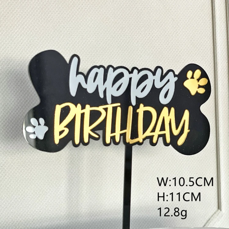 Топпер акриловый Happy Birthday на ножке ЧЁРНАЯ КОСТОЧКА с лапкой