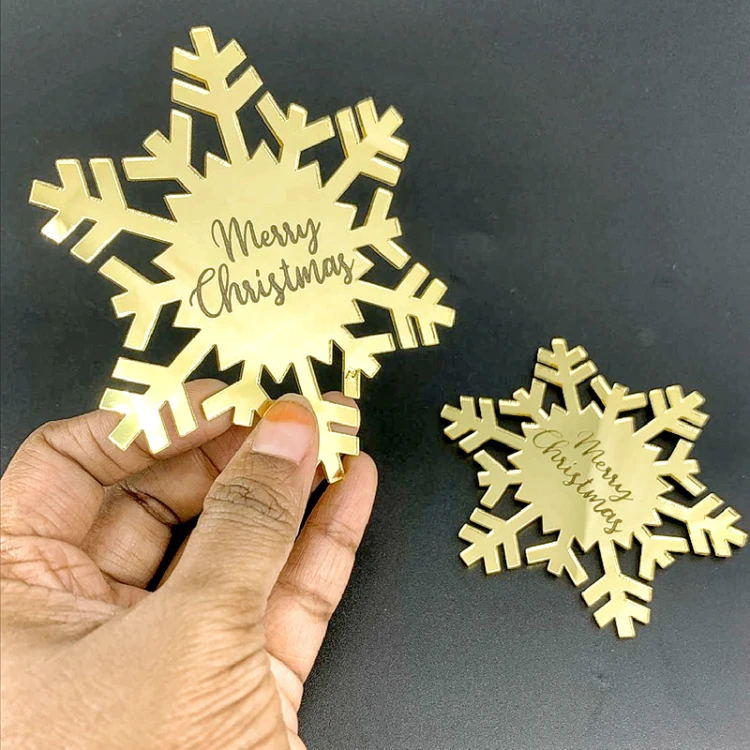 Набор зеркальных топперов СНЕЖИНКИ Merry Christmas золото 2 шт