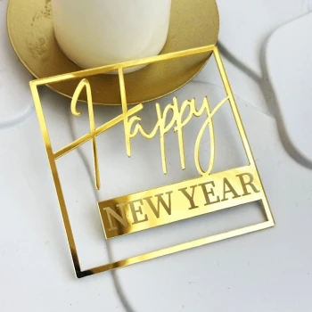 Зеркальный топпер Happy New Year золото КВАДРАТ