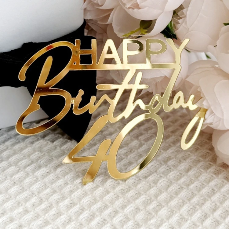 Зеркальный топпер Happy Birthday 40 золото