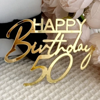 Зеркальный топпер Happy Birthday 50 золото