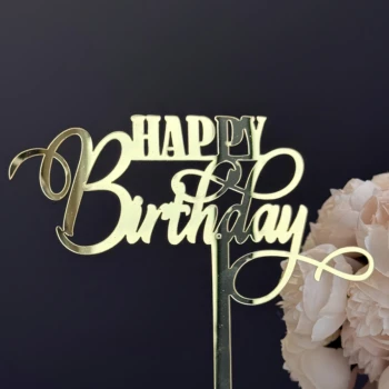 Дзеркальний топер на ніжці Happy Birthday золото №5