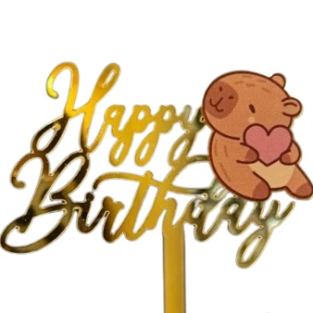 Зеркальный топпер Happy Birthday Капибара сердечко