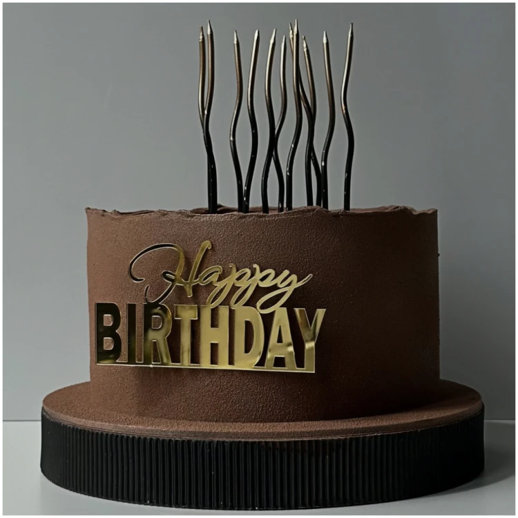 Зеркальный топпер Happy Birthday золото №3