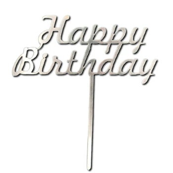 Зеркальный топпер на ножке Happy Birthday золото №2 (Slado)