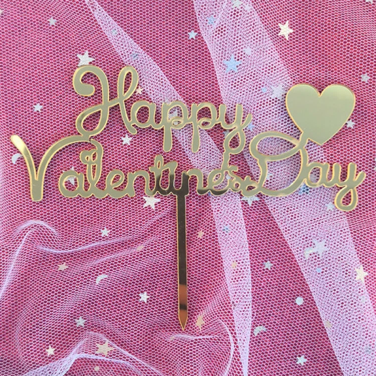 Зеркальный топпер  Happy Valentine's Day на ножке с сердцем