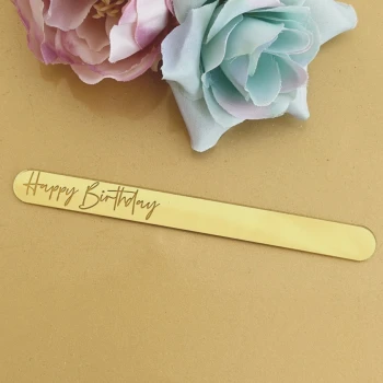 Зеркальные палочки для эскимо Happy Birthday ЗОЛОТО (10 шт)
