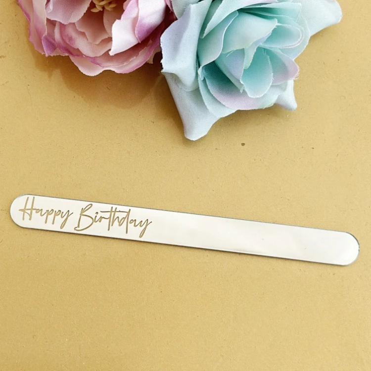 Зеркальные палочки для эскимо Happy Birthday СЕРЕБРО (10 шт)