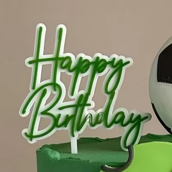 Пластиковый топпер Happy Birthday зелёный с белым