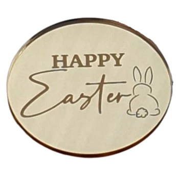 Зекальный топпер круглый золото Happy Easter