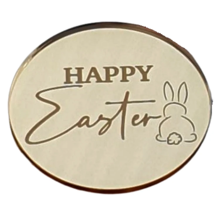 Зекальный топпер круглый золото Happy Easter