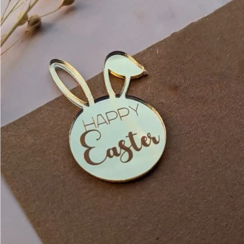 Золотой топпер круглый золото Happy Easter с ушками