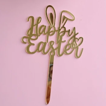Зеркальный топпер золото Happy Easter с ушками