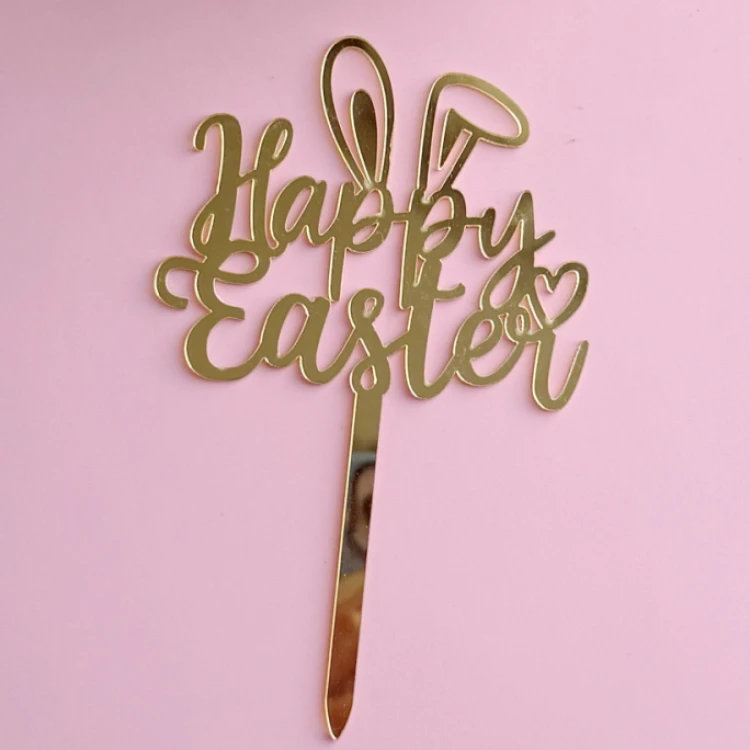 Зеркальный топпер золото Happy Easter с ушками