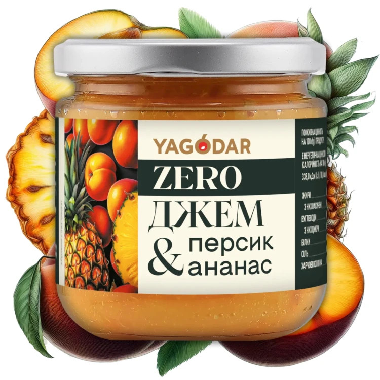 Джем без сахара YAGODAR, Персик-ананас, 210г