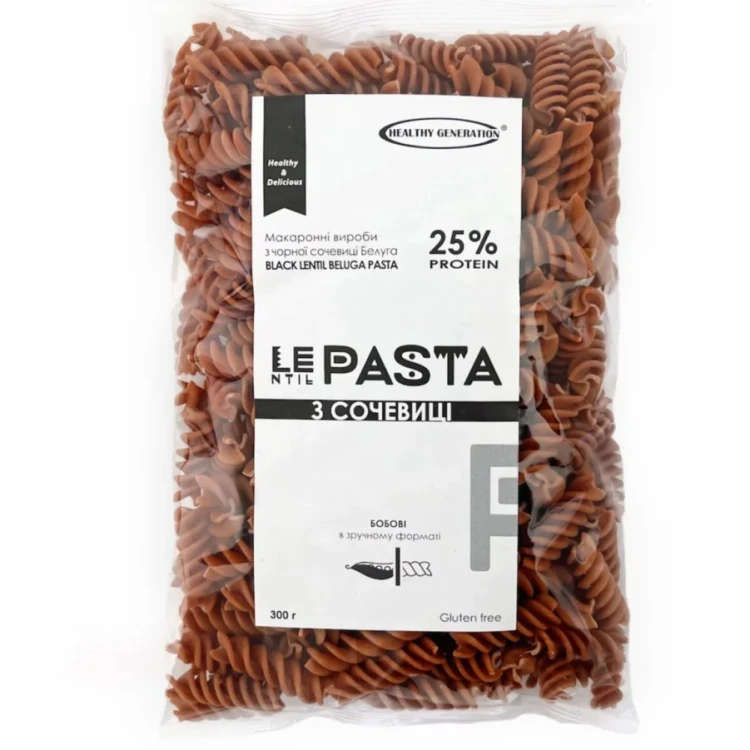 Паста LEntil PASTA из черной чечевицы Белуга, Fusilly 300г, Healthy Generation