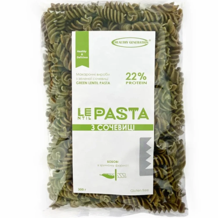 Паста LEntil PASTA из зеленой чечевицы, Fusilly 300г, Healthy Generation