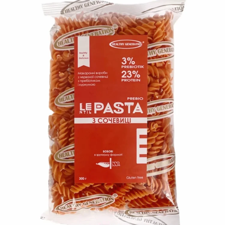 Паста LEntil PASTA Prebio с пребиотиком и куркумой, Fusilli 300 г, Healthy Generation