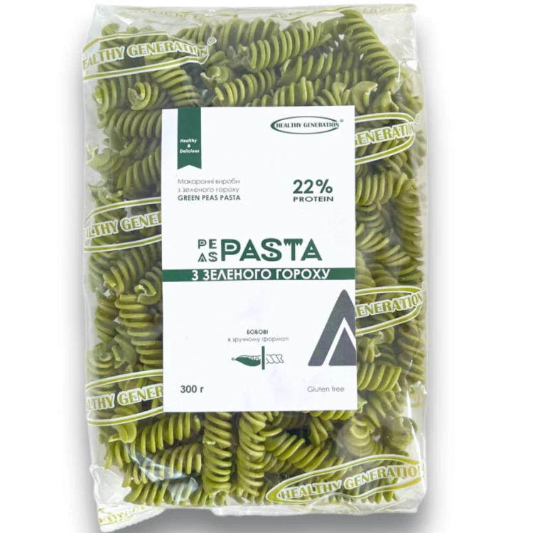Паста LEntil PASTA из зеленого гороха, Fusilly 300г, Healthy Generation