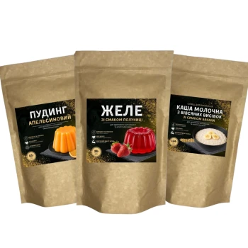 Набір сумішей Желе(полуниця) + Пудинг (апельсин) + Каша (банан)