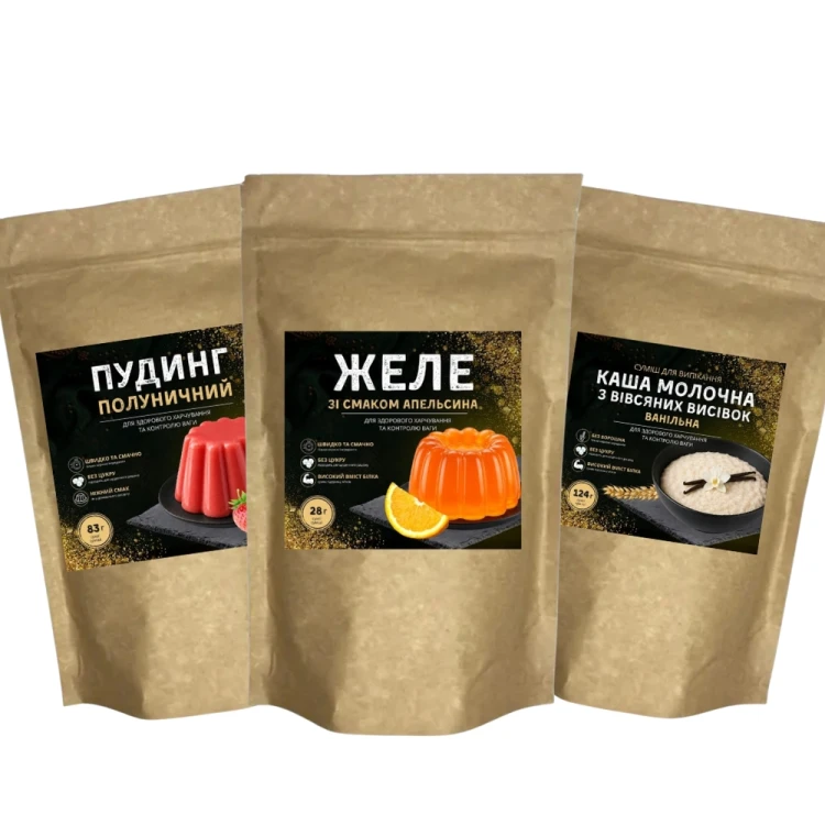 Набор смесей Желе(апельсин) + Пудинг (пклубника) + Каша (ваниль)