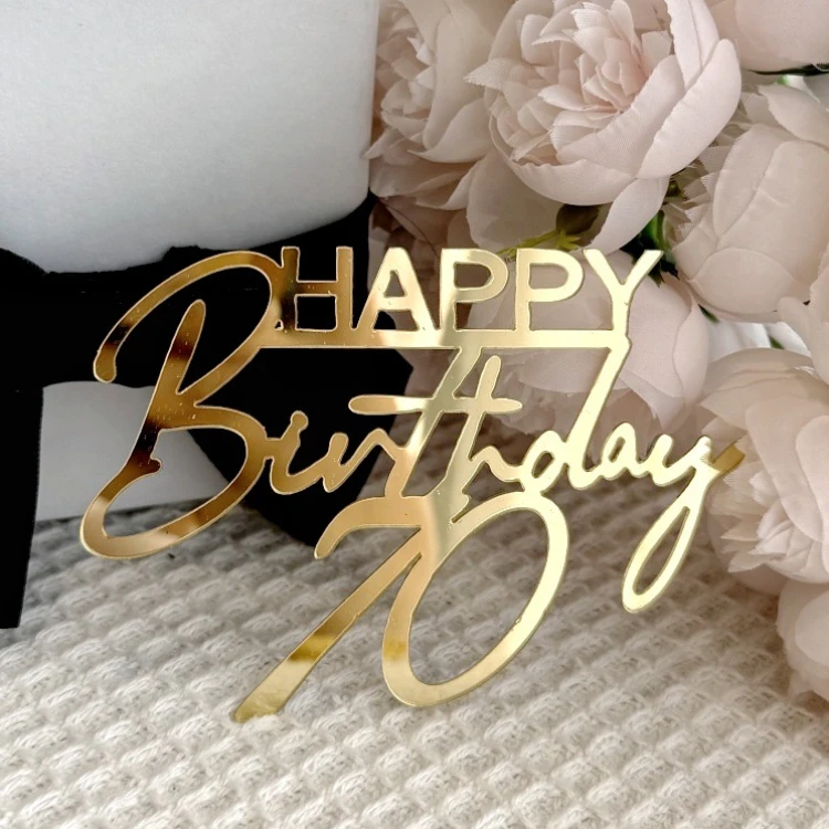 Зеркальный топпер Happy Birthday 70 золото
