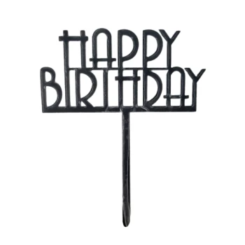 Черный пластиковый Топпер Happy Birthday