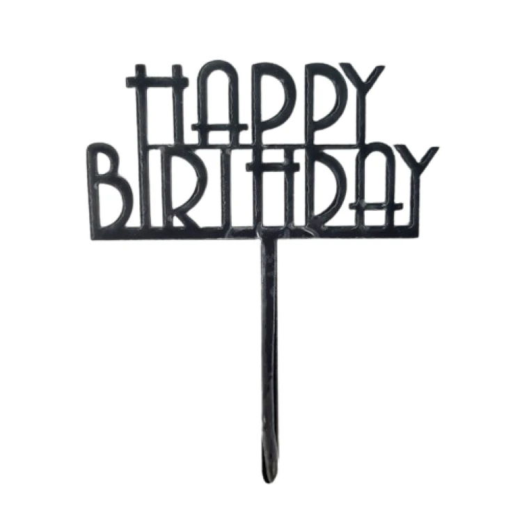Черный пластиковый Топпер Happy Birthday