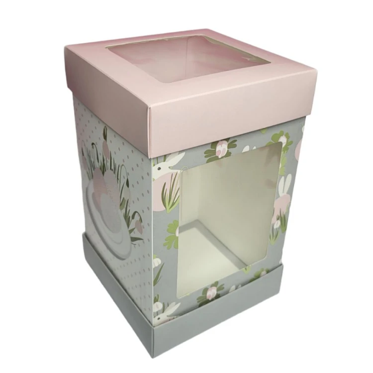Коробка для Пасхи с принтом и двумя окошками 15*15*24,5см (3шт)
