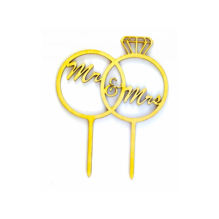 Топпер деревянный "Обручальные кольца mr&mrs" 1 шт. для капкейков