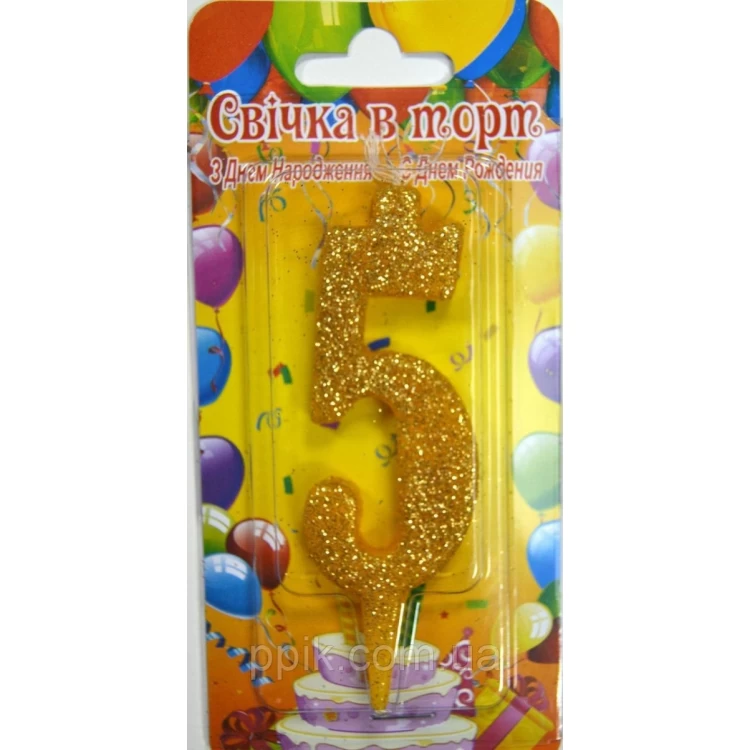 Свеча для торта цифра "5" Золото