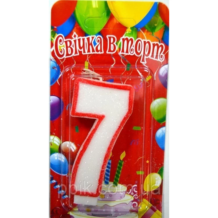 Свеча для торта цифра "7" Белая с Красным