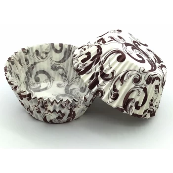 Тарталетки (капсулы) бумажные для кексов, капкейков Белые с коричневым завитком