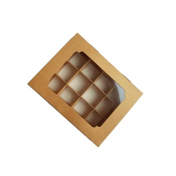 Коробка на 12 конфет с окошком, Крафт 200х156х30 мм (3 шт.)