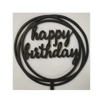 Топпер деревянный черный круглый "happy birthday" 1 шт