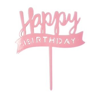 Рожевий пластиковий Топпер Happy Birthday (стрічка)