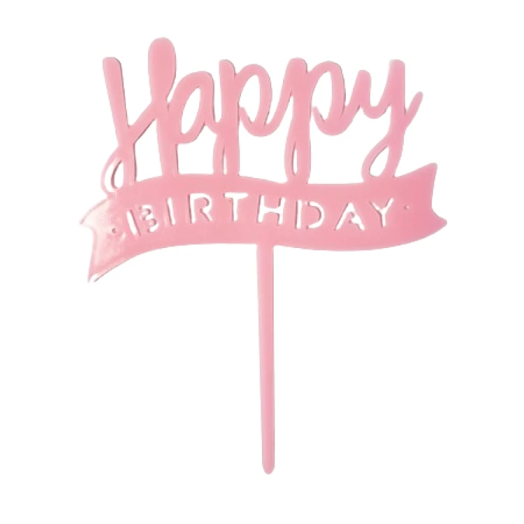 Розовый пластиковый Топпер Happy Birthday (лента)
