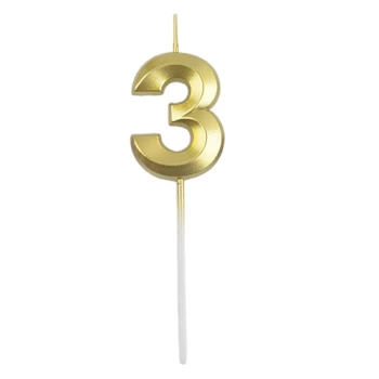 Свеча для торта цифра "3" ЗОЛОТО