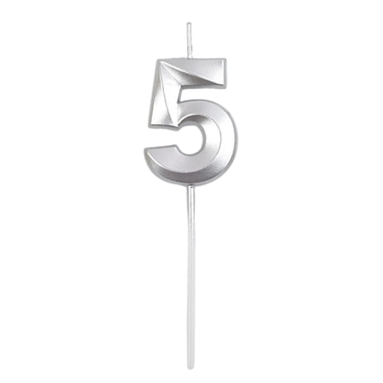 Свеча для торта цифра "5" СЕРЕБРО