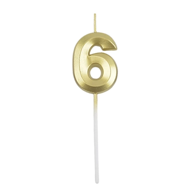 Свеча для торта цифра "6" ЗОЛОТО