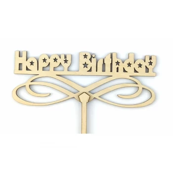 Топпер дерев'яний "Happy Birthday" із зірочками 1 шт.