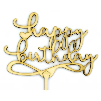 Топпер деревянный "Happy Birthday" с сердечком 1 шт.