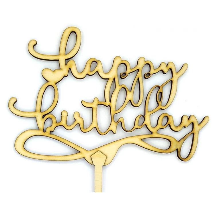 Топпер деревянный "Happy Birthday" с сердечком 1 шт.