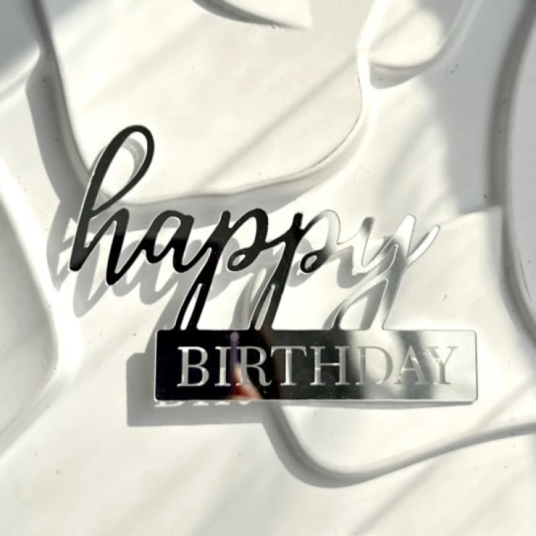 Топпер Happy Birthday серебро