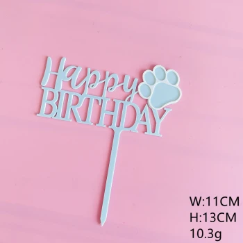 Топпер пластиковий Happy Birthday на ніжці БЛАКИТНИЙ з лапкою