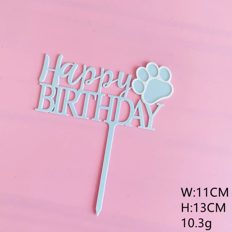 Топпер пластиковый Happy Birthday на ножке ГОЛУБОЙ с лапкой