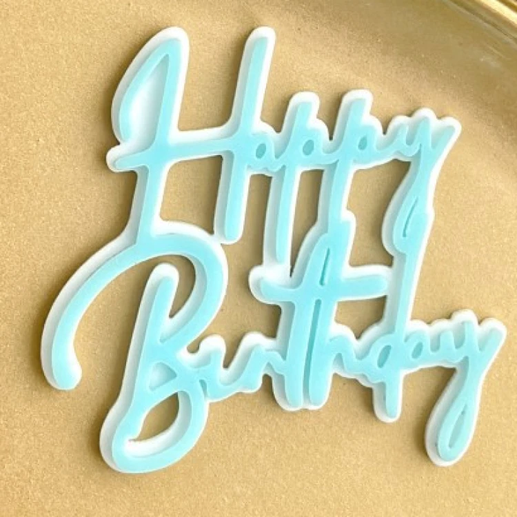 Дзеркальний топер Happy Birthday блакитний з білим