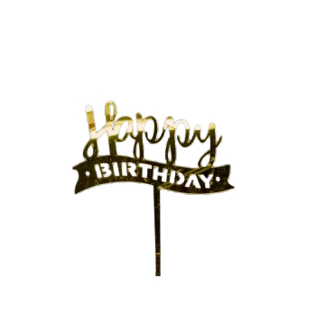 Дзеркальний топпер Happy Birthday стрічка золото